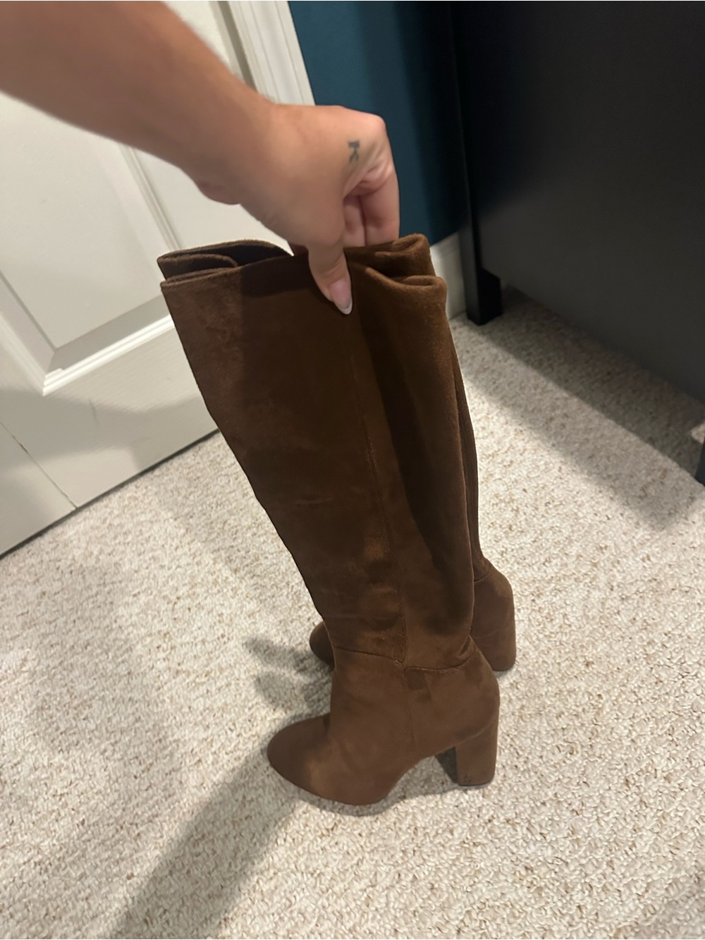 Sam Edelman Brown Suede Knee-High Block Heel Boots - Women - Picture 1 of 6